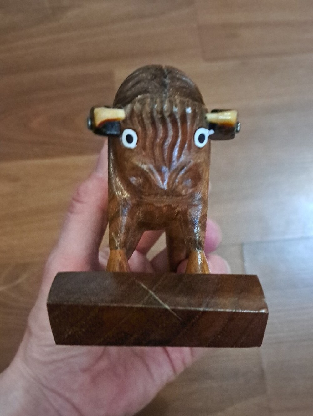 Hand-Carved Wooden Buffalo Figurine - Brown